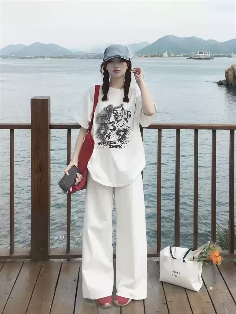 純棉打底衫慵懶寬松字母印花圓領短袖大碼T恤 商品細節 2