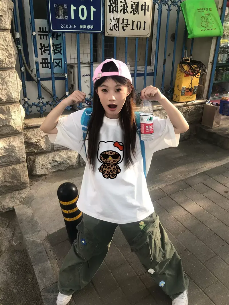 純棉打底衫慵懶寬松卡通印花圓領短袖大碼T恤 商品細節 1