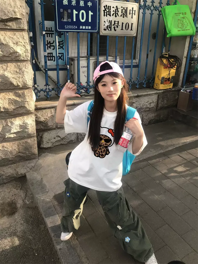 純棉打底衫慵懶寬松卡通印花圓領短袖大碼T恤 商品細節 2