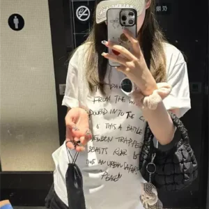 純棉打底衫慵懶寬松字母印花圓領短袖大碼T恤