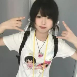 純棉打底衫女卡通印花圓領短袖T恤寬松上衣