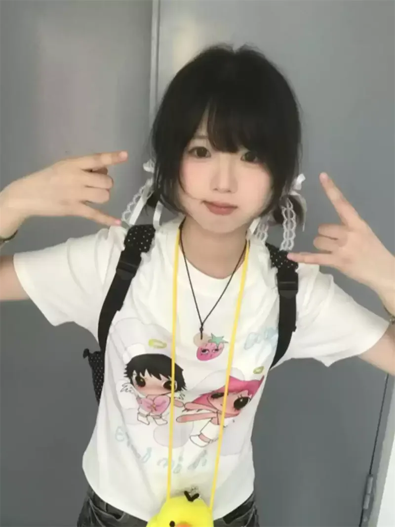 純棉打底衫女卡通印花圓領短袖T恤寬松上衣