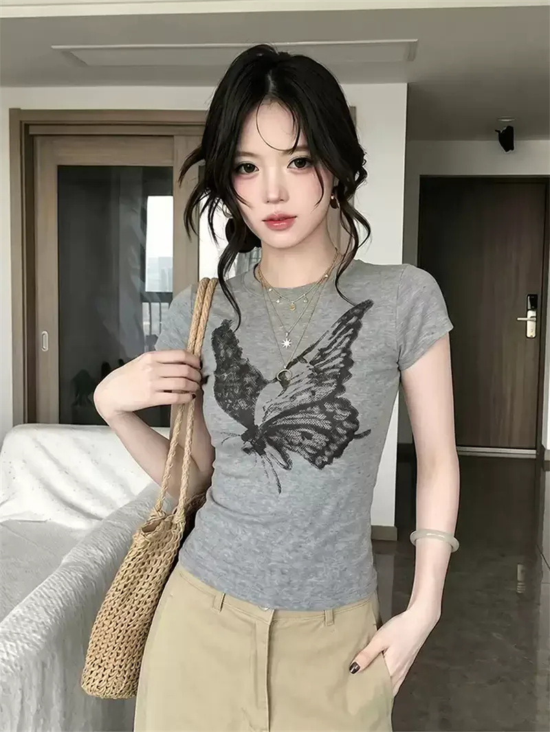 純棉打底衫女蝴蝶印花圓領短袖T恤寬松上衣 商品細節 2