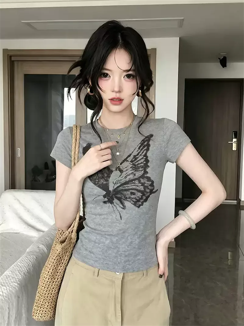純棉打底衫女蝴蝶印花圓領短袖T恤寬松上衣 商品細節 4