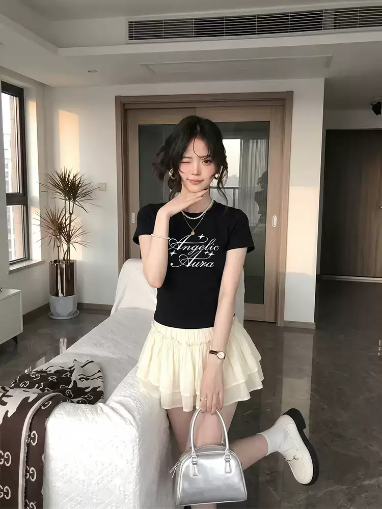 純棉打底衫女字母印花圓領短袖T恤寬松上衣 商品細節 3
