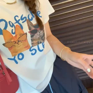 純棉打底衫女卡通印花圓領短袖T恤寬松上衣