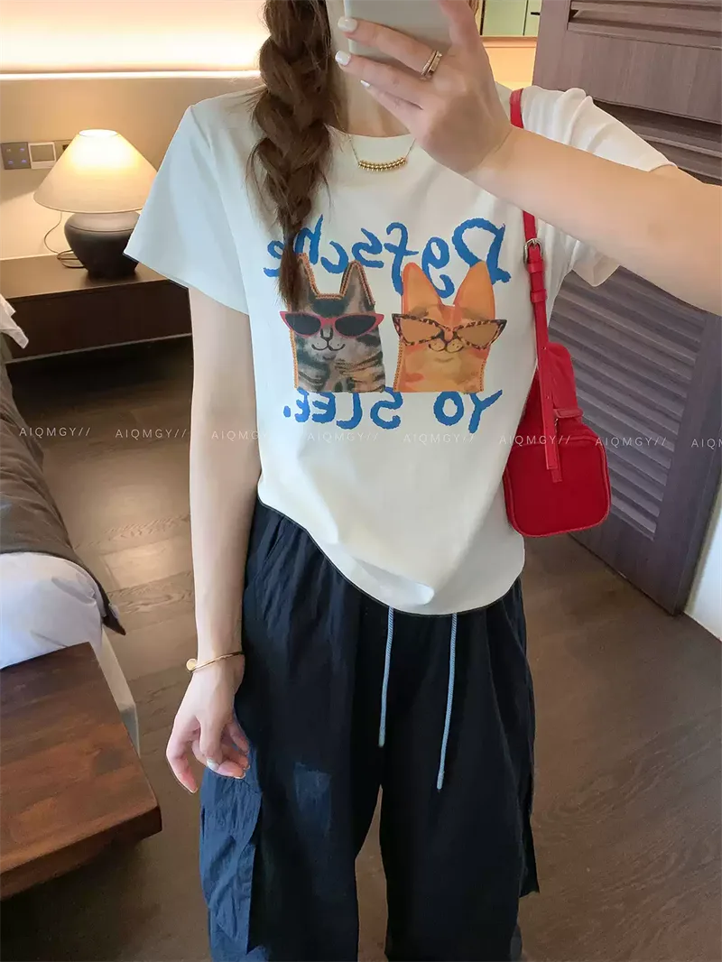 純棉打底衫女卡通印花圓領短袖T恤寬松上衣 商品細節 1