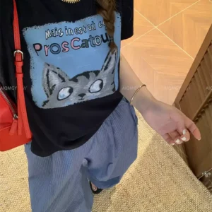 純棉打底衫女卡通印花圓領短袖T恤寬松上衣
