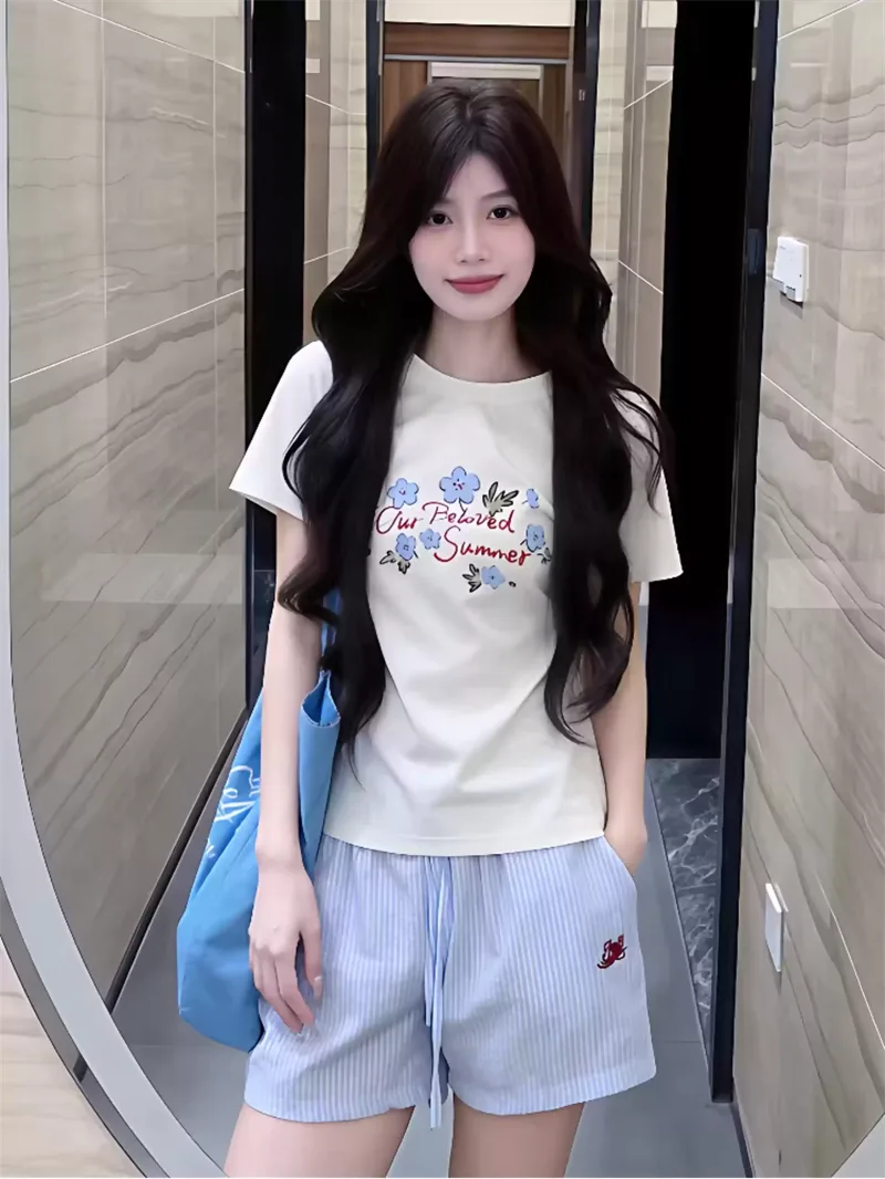 純棉打底衫女花朵印花圓領短袖T恤寬松上衣 商品細節 2