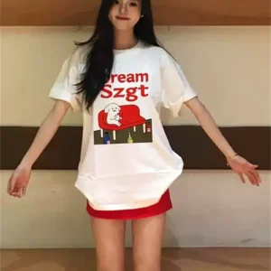 純棉打底衫慵懶寬松卡通印花圓領短袖大碼T恤