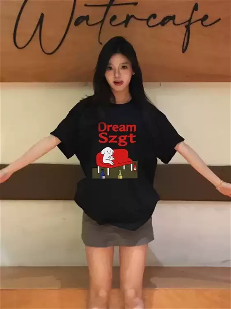 純棉打底衫慵懶寬松卡通印花圓領短袖大碼T恤 商品細節 1