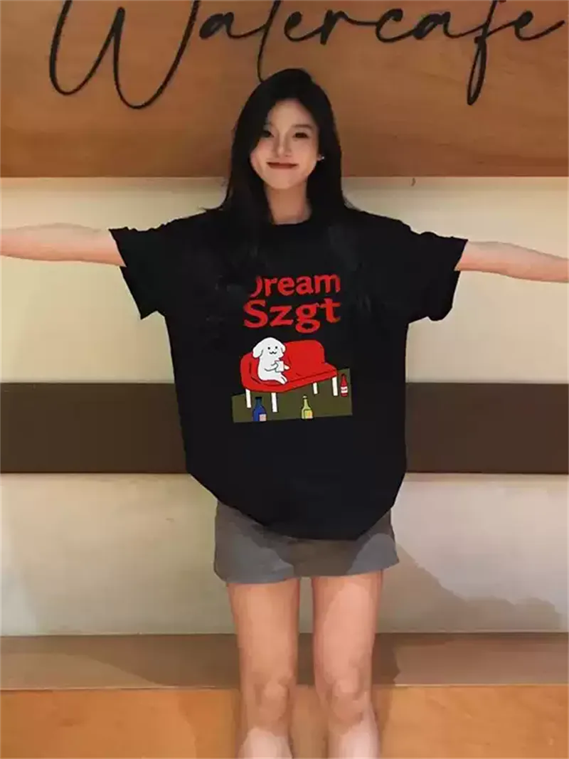 純棉打底衫慵懶寬松卡通印花圓領短袖大碼T恤 商品細節 3