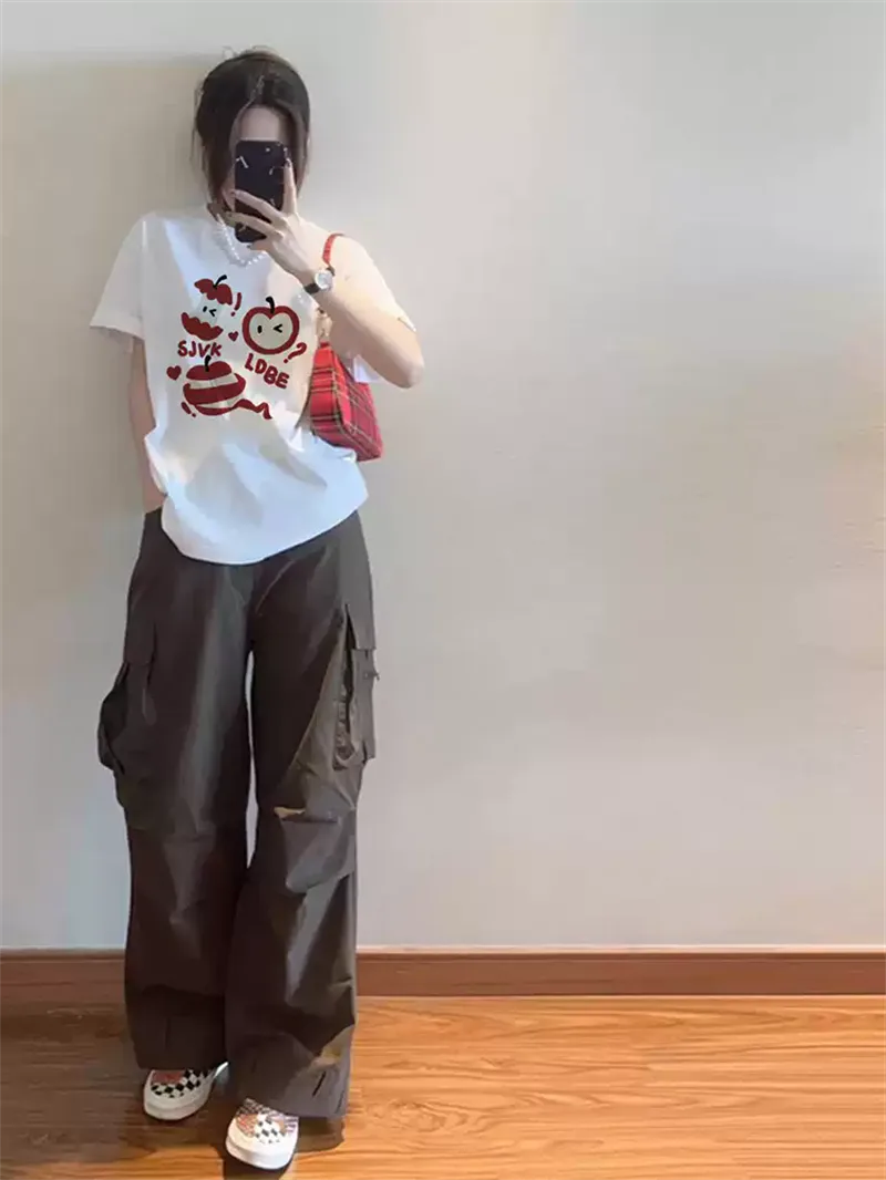 純棉打底衫慵懶寬松字母印花圓領短袖大碼T恤 商品細節 3