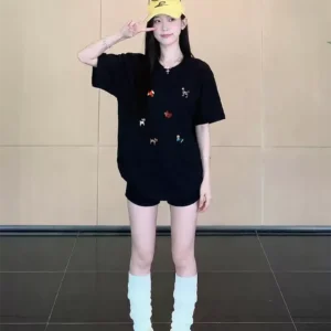 純棉打底衫慵懶寬松卡通印花圓領短袖大碼T恤