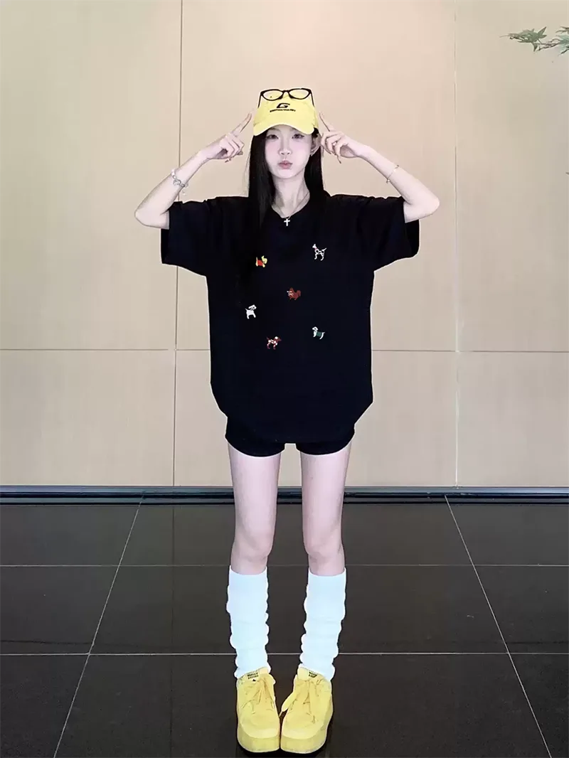 純棉打底衫慵懶寬松卡通印花圓領短袖大碼T恤 商品細節 2