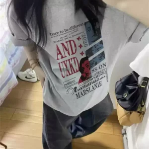 純棉打底衫慵懶寬松字母印花圓領短袖大碼T恤