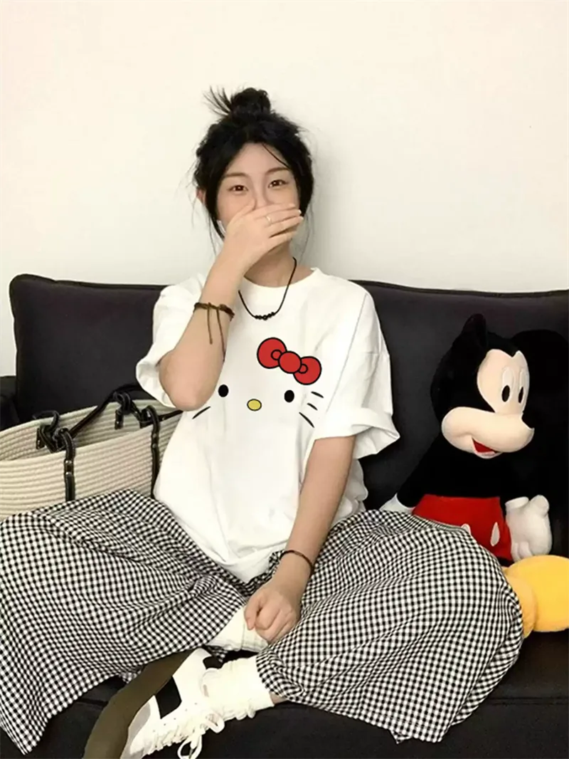 純棉打底衫慵懶寬松卡通印花圓領短袖大碼T恤:圖片 4