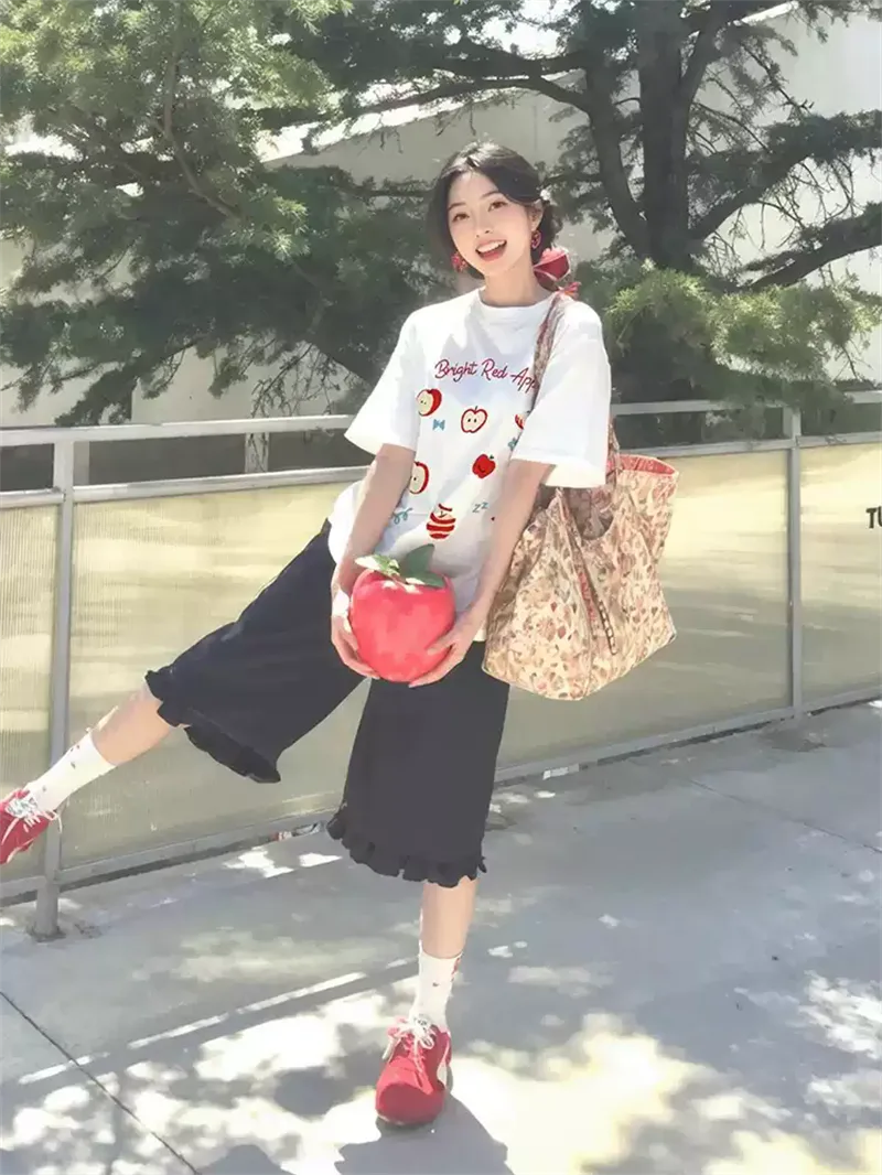 純棉打底衫慵懶寬松卡通印花圓領短袖大碼T恤 商品細節 1