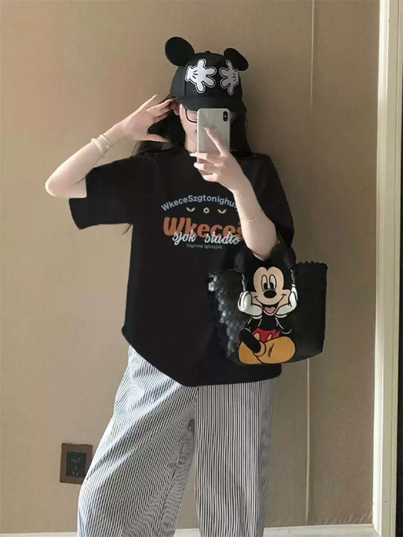 純棉打底衫慵懶寬松字母印花圓領短袖大碼T恤 商品細節 2