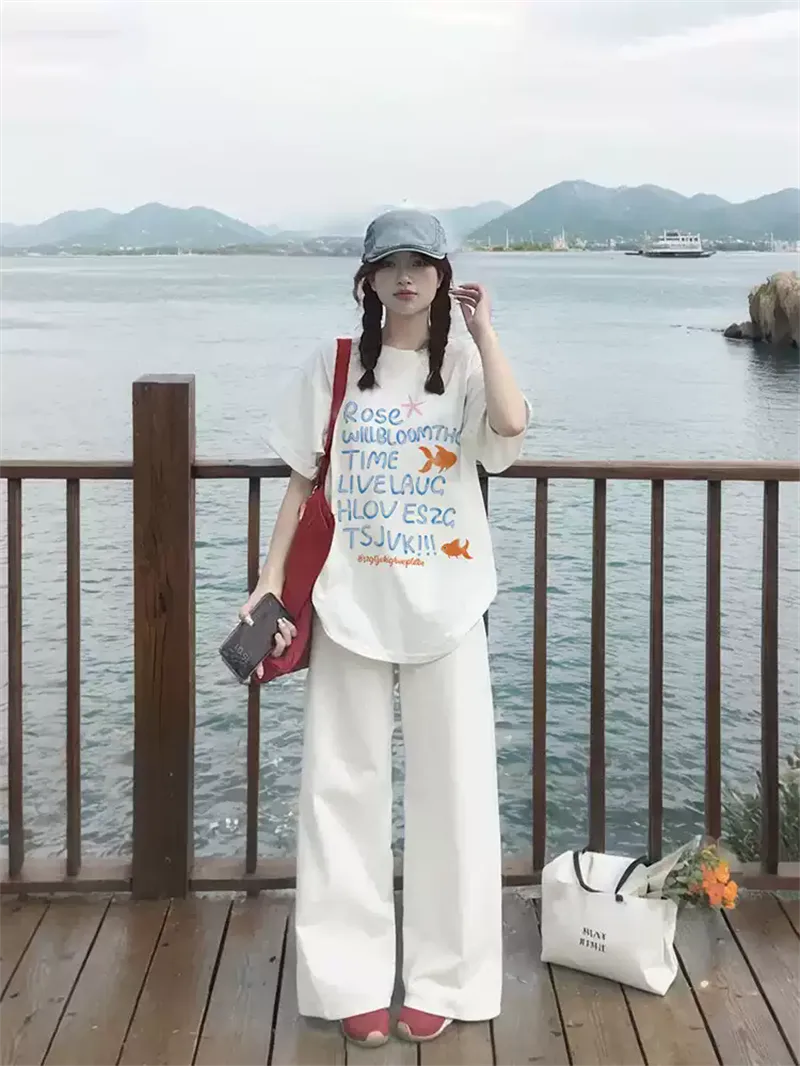 純棉打底衫慵懶寬松字母印花圓領短袖大碼T恤 商品細節 3