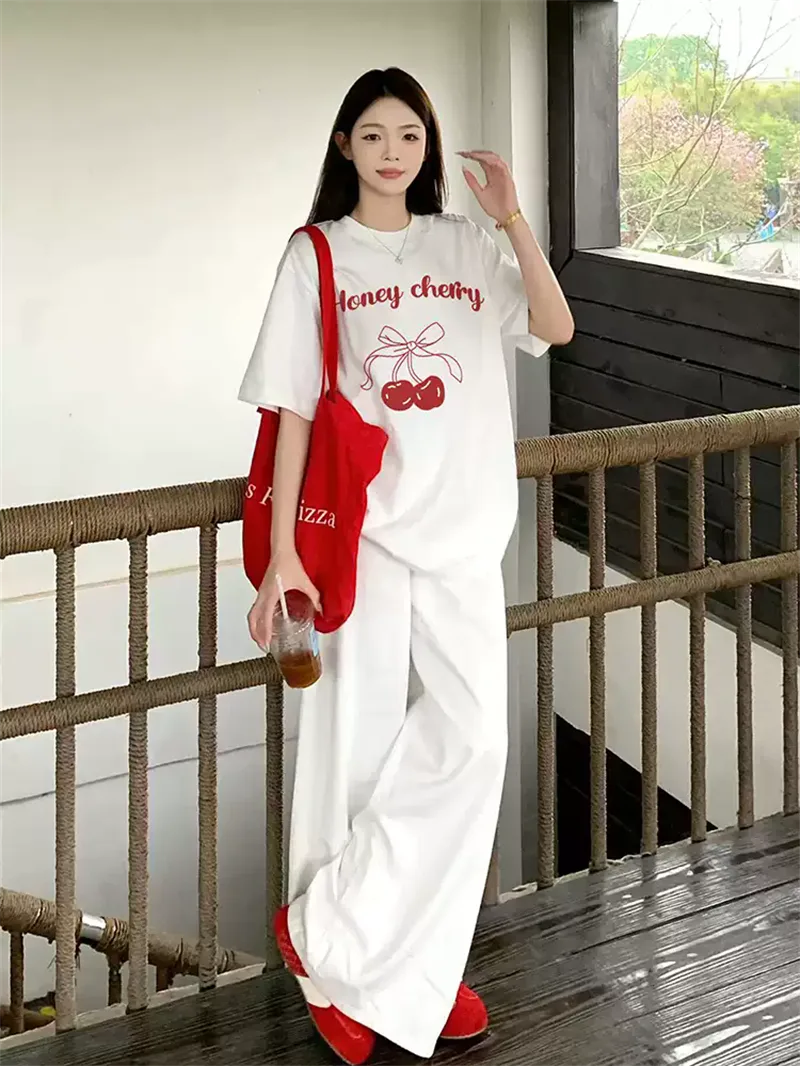 純棉打底衫慵懶寬松字母印花圓領短袖大碼T恤:圖片 4