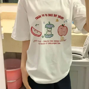 純棉打底衫慵懶寬松字母印花圓領短袖大碼T恤