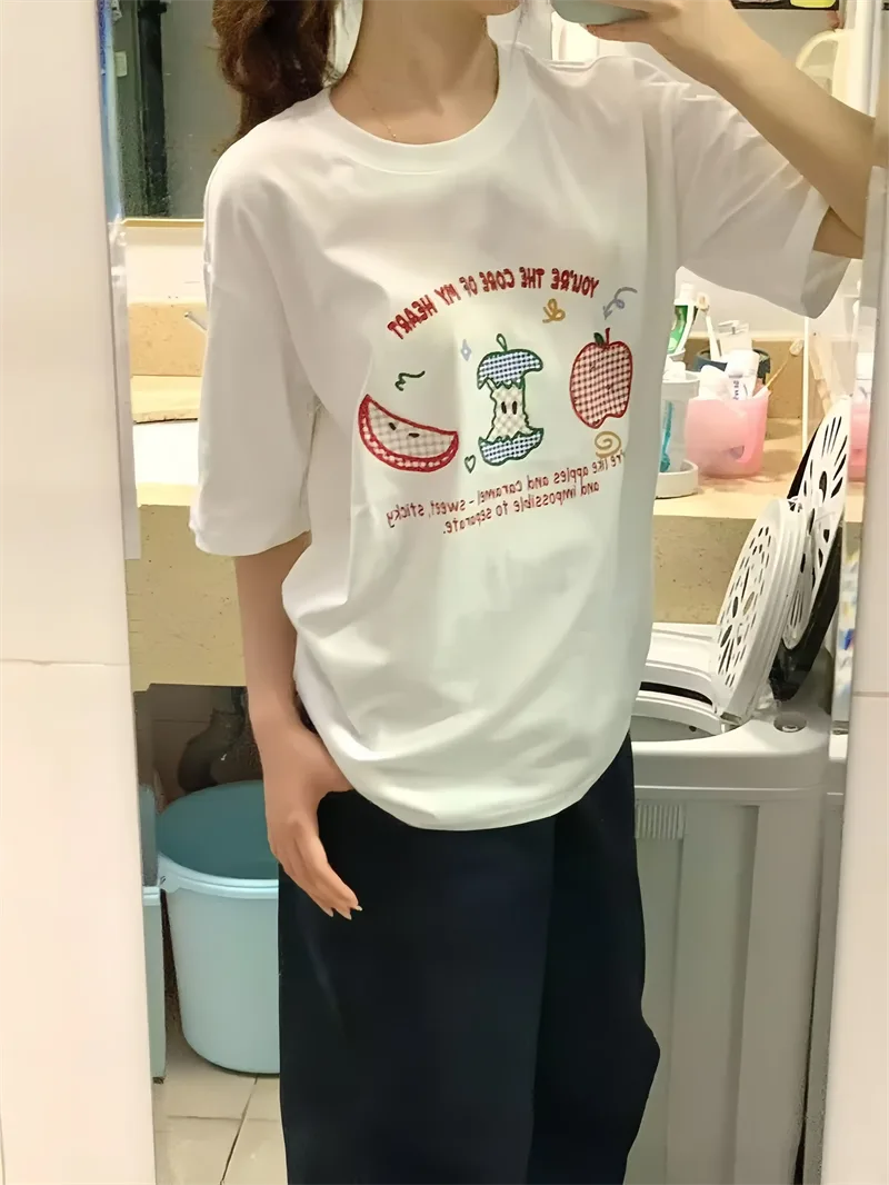 純棉打底衫慵懶寬松字母印花圓領短袖大碼T恤 商品細節 2