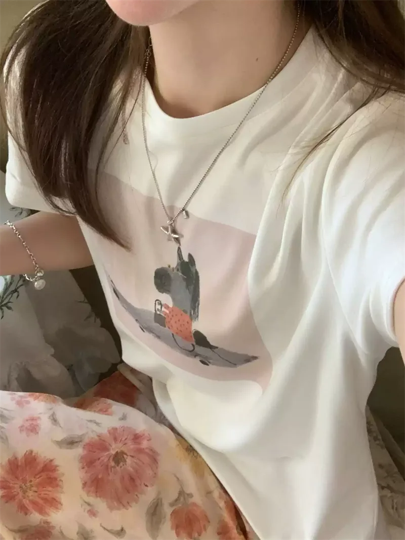 純棉打底衫慵懶寬松卡通印花圓領短袖大碼T恤 商品細節 3