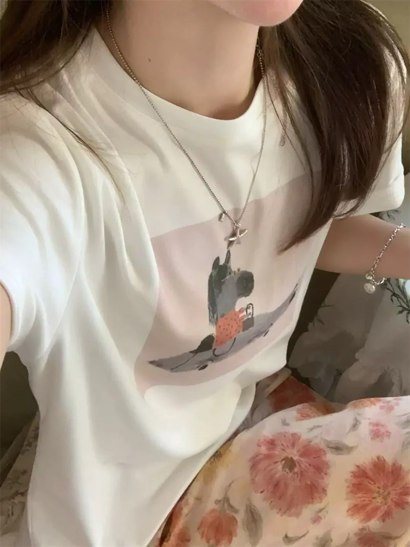 純棉打底衫慵懶寬松卡通印花圓領短袖大碼T恤 商品細節 4