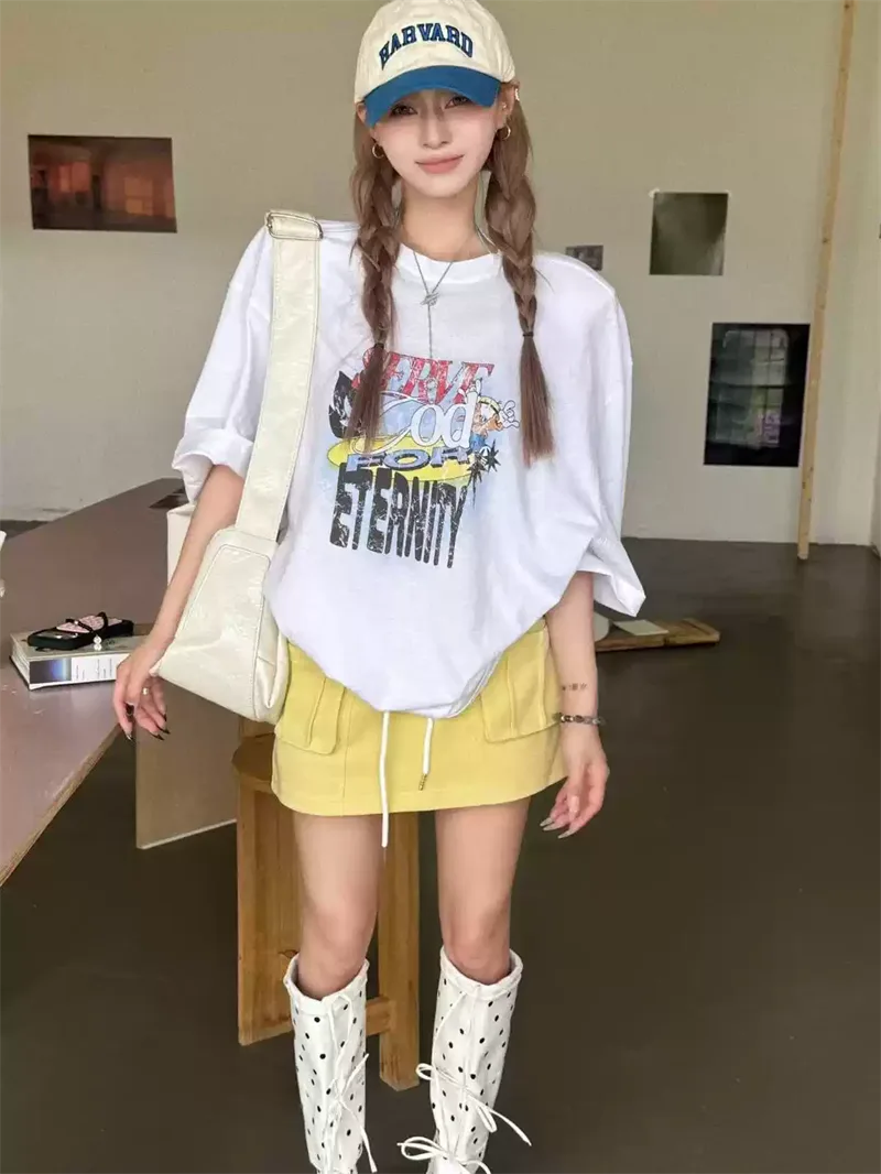 純棉打底衫慵懶寬松卡通印花圓領短袖大碼T恤 商品細節 4