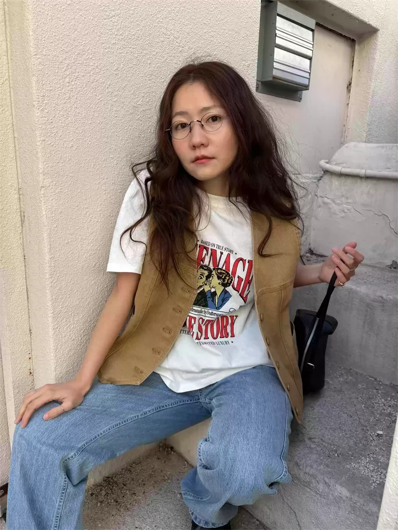 純棉打底衫慵懶寬松字母印花圓領短袖大碼T恤 商品細節 4