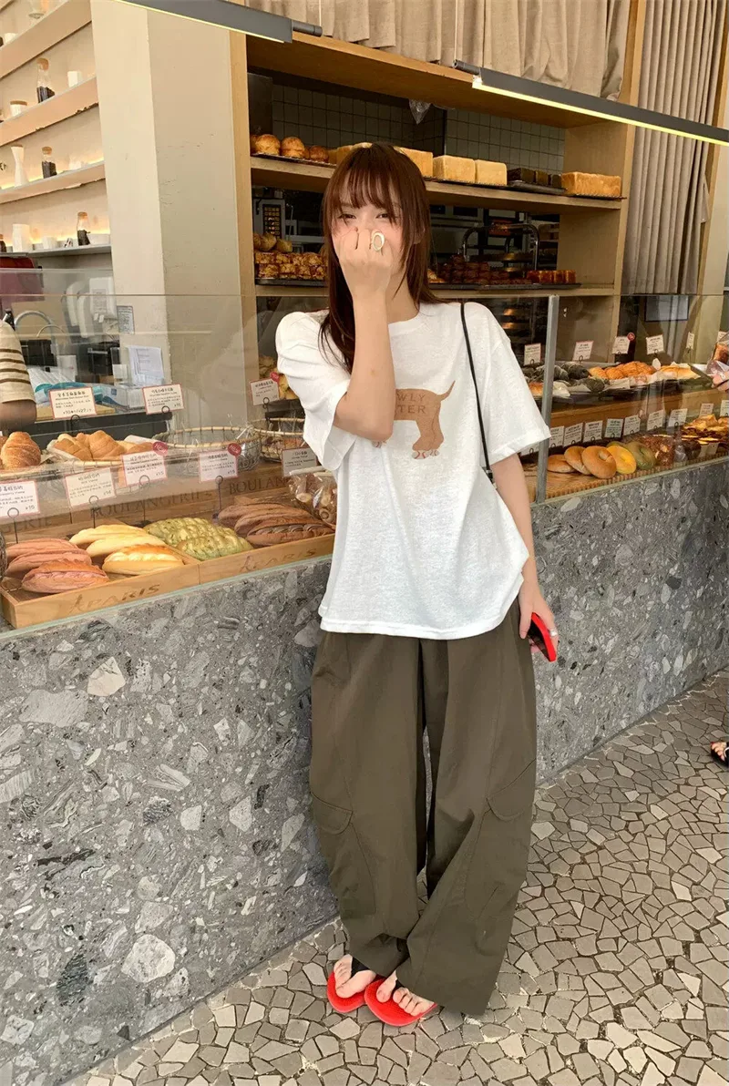 純棉打底衫慵懶寬松小狗印花圓領短袖大碼T恤 商品細節 4