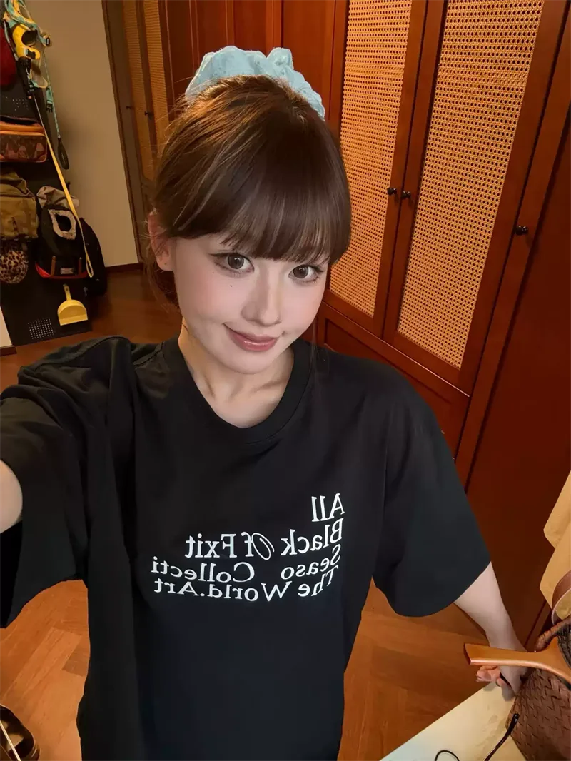 純棉打底衫慵懶寬松字母印花圓領短袖大碼T恤 商品細節 2