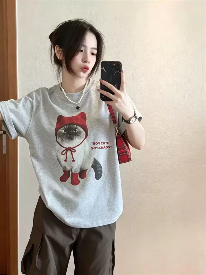 純棉打底衫慵懶寬松卡通印花圓領短袖大碼T恤 商品細節 2