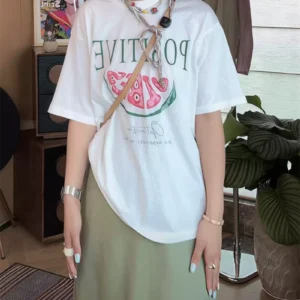純棉打底衫慵懶寬松字母印花圓領短袖大碼T恤