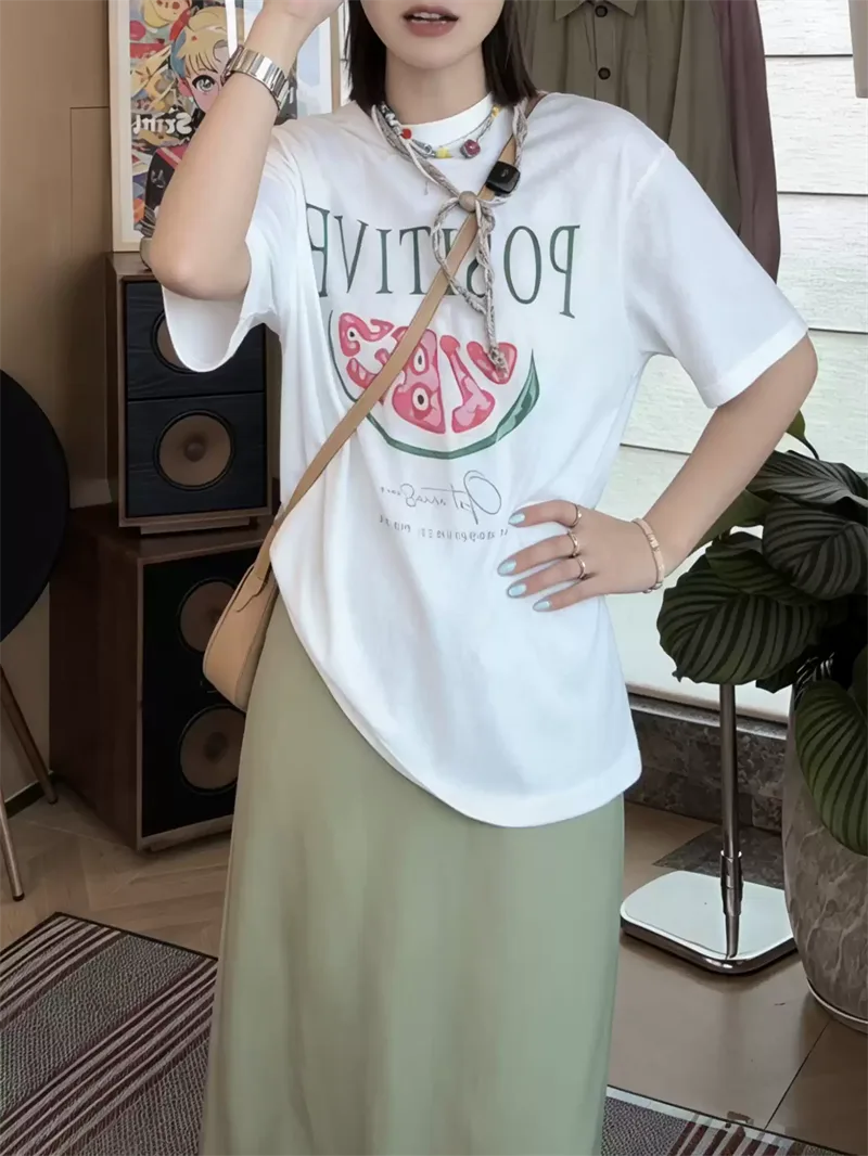 純棉打底衫慵懶寬松字母印花圓領短袖大碼T恤 商品細節 1