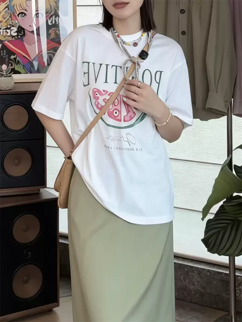 純棉打底衫慵懶寬松字母印花圓領短袖大碼T恤 商品細節 4