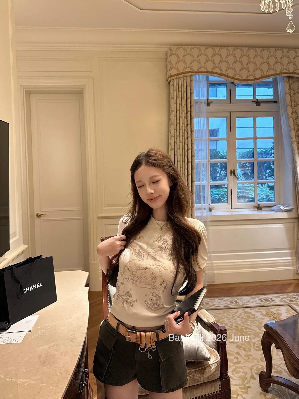 260克人棉天使小馬印花小眾正肩短款短袖女收腰T恤上衣 商品細節 2