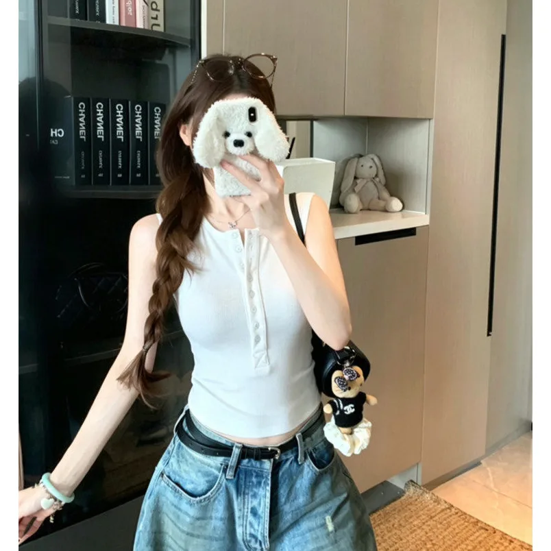 260克人棉純欲小眾亨利領工字收腰紐扣背心上衣無袖小衫 商品細節 2