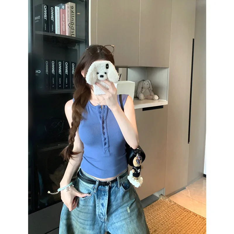260克人棉純欲小眾亨利領工字收腰紐扣背心上衣無袖小衫 商品細節 3