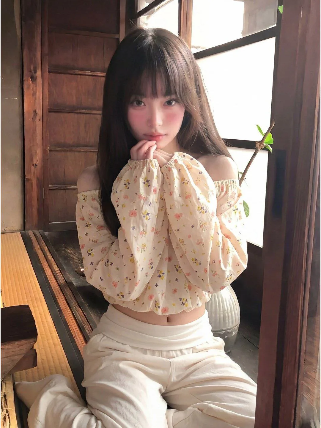 法式一字肩碎花燈籠袖雪紡襯衫女設計感小眾氣質收腰短款上衣 商品細節 4