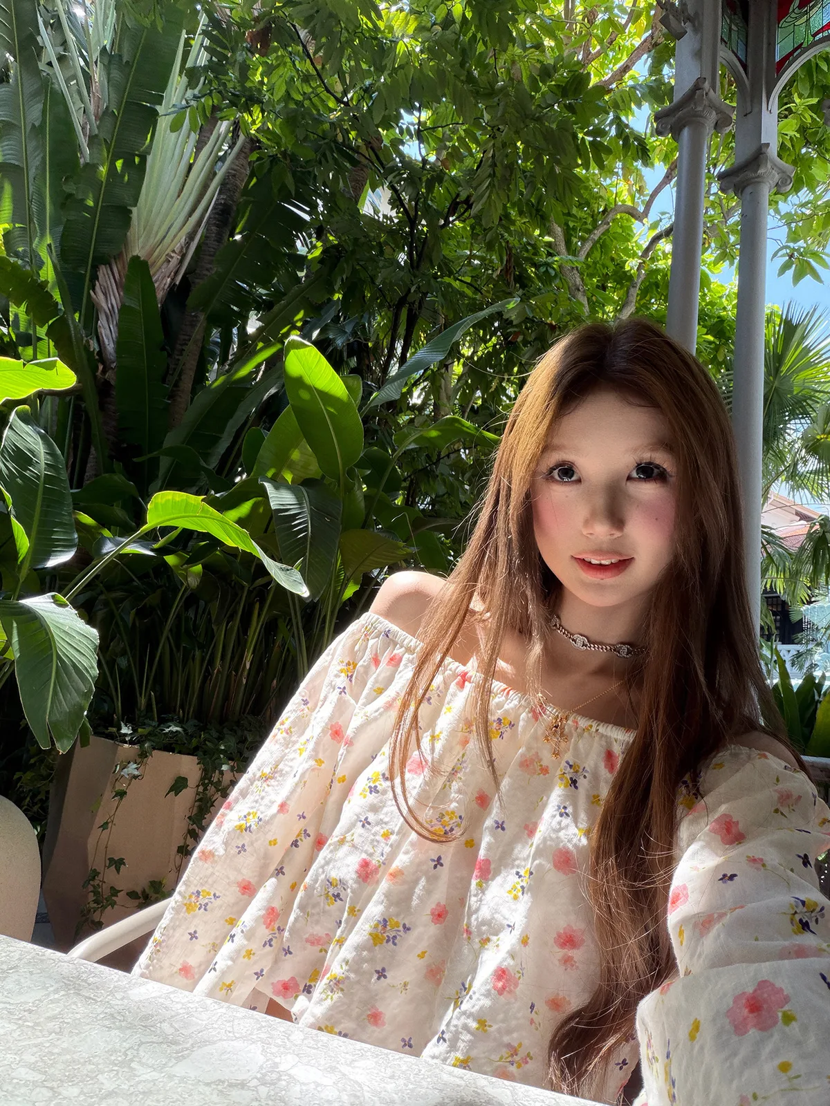 法式一字肩抽褶碎花上衣女小眾收腰設計感薄款長袖小衫T恤ins 商品細節 1