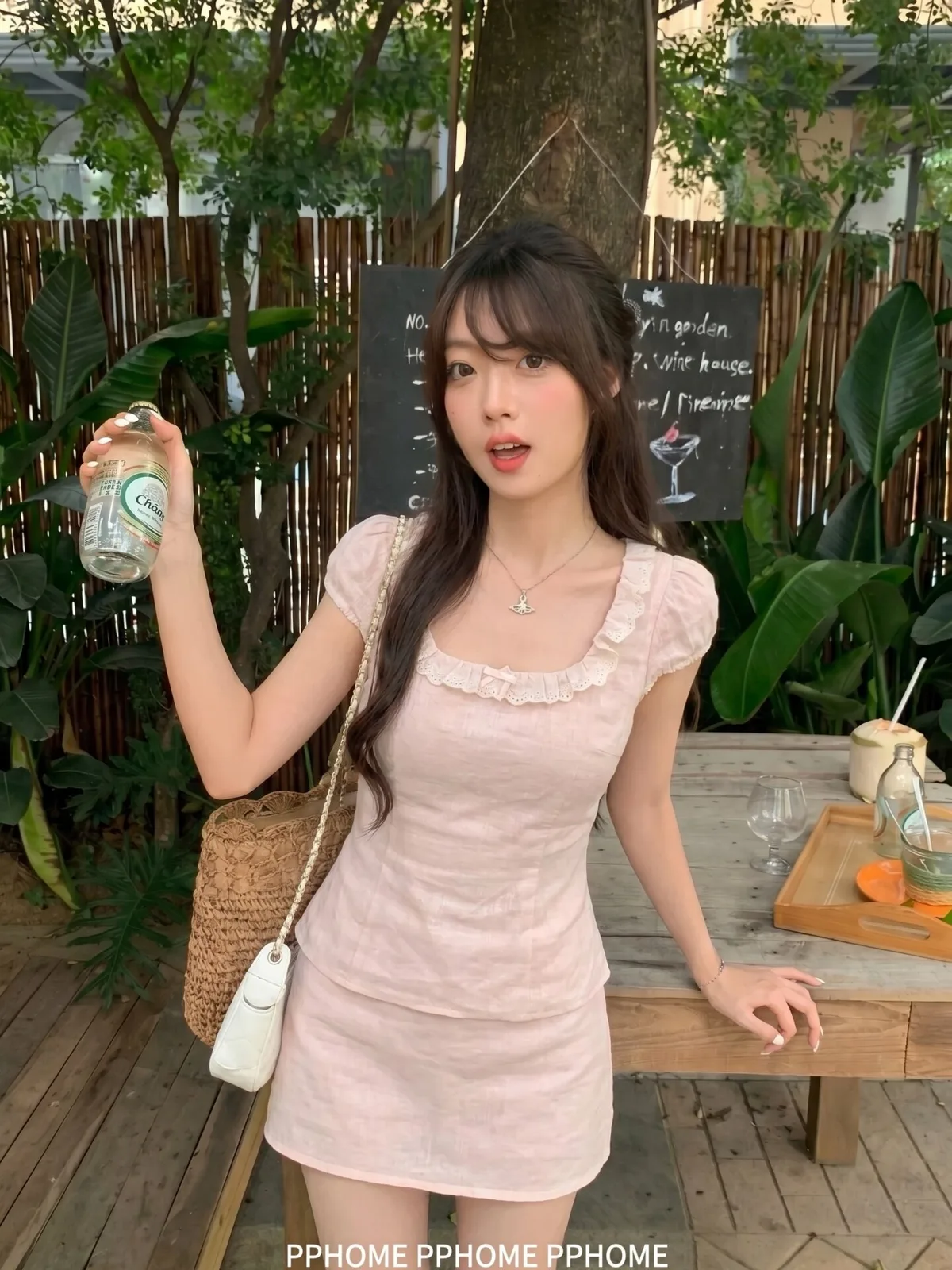 沙棉平紋少女感方領短袖襯衫減齡拼接女收腰粉色小眾上衣 商品細節 2