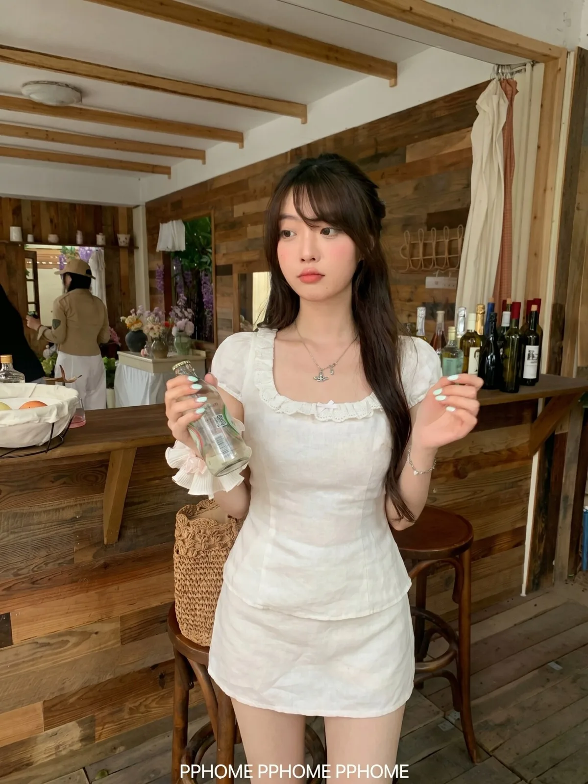 沙棉平紋少女感方領短袖襯衫減齡拼接女收腰粉色小眾上衣 商品細節 4