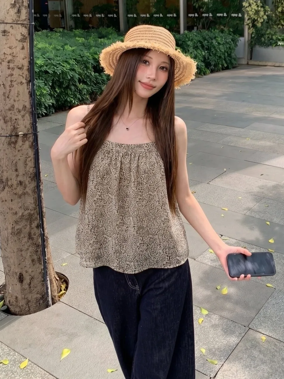 復古豹紋吊帶無袖背心女內搭垂感小眾上衣:圖片 5