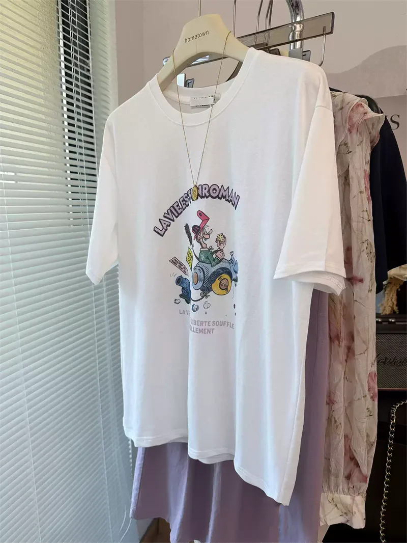 純棉打底衫慵懶寬松卡通印花圓領短袖大碼T恤 商品細節 3