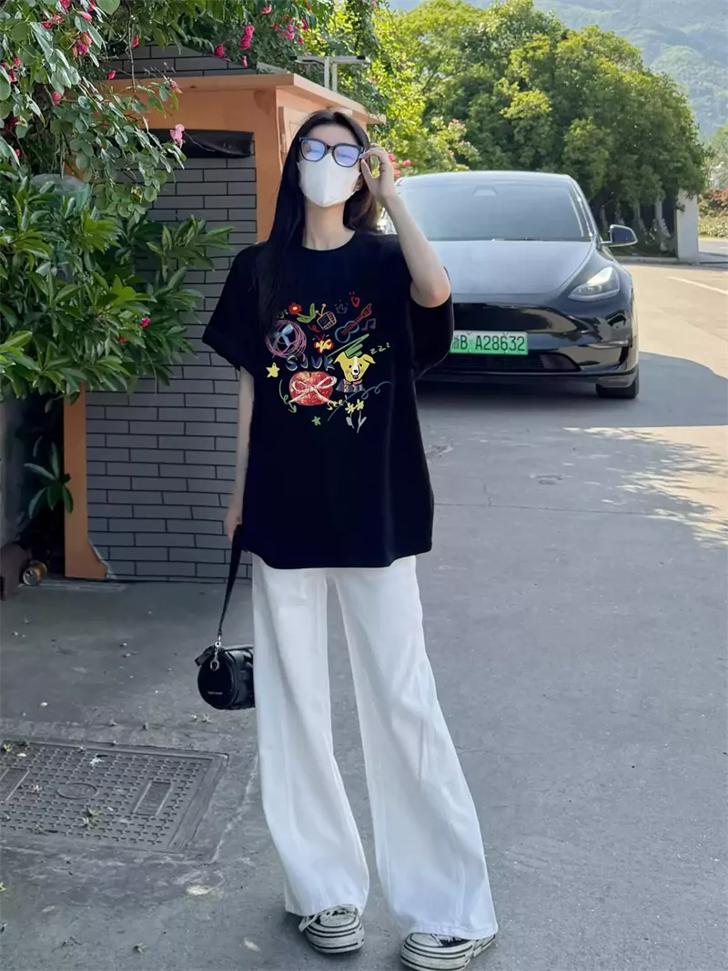 純棉打底衫慵懶寬松卡通印花圓領短袖大碼T恤 商品細節 1