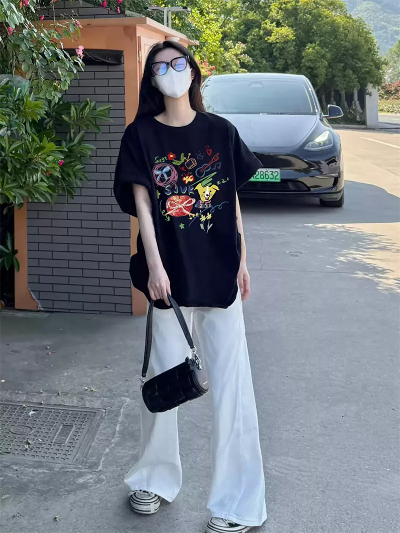 純棉打底衫慵懶寬松卡通印花圓領短袖大碼T恤 商品細節 4