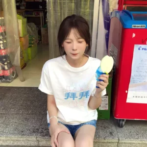 純棉打底衫慵懶寬松字母印花圓領短袖大碼T恤