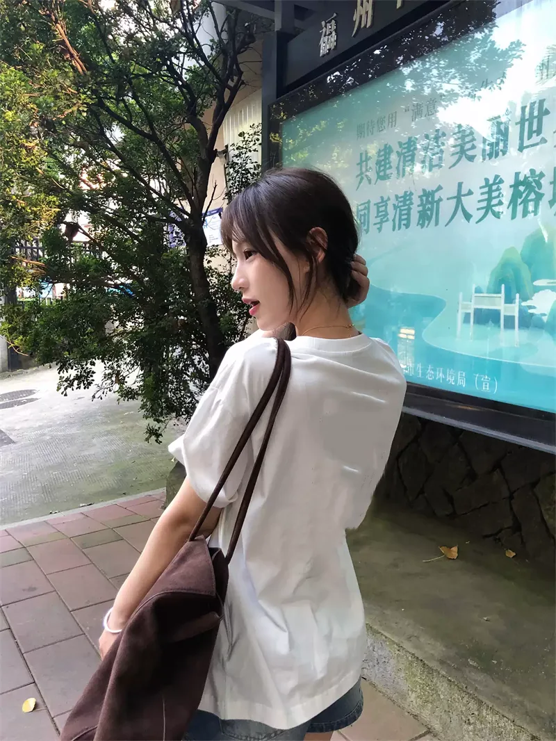 純棉打底衫慵懶寬松字母印花圓領短袖大碼T恤 商品細節 4